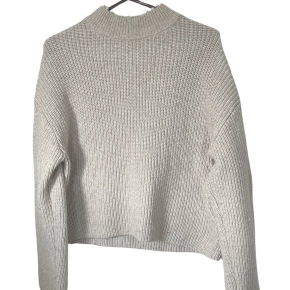 H&M Sweater Womens Size XS Oversized Beaded Cropped High Neck Nude - Picture 4 of 4